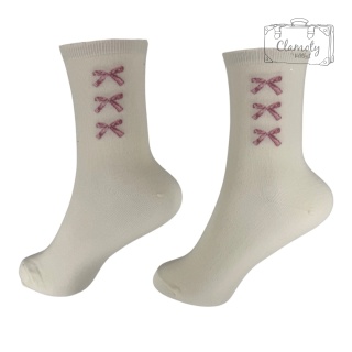 Skarpetki Skarpety Kremowe Bawełniane Damskie 3 Różowe Kokardki 36-40