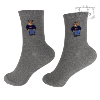 Skarpetki Skarpety Długie Damskie Bawełniane Szare Z Liskiem 36-40