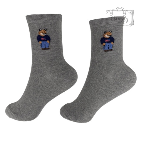 Skarpetki Skarpety Długie Damskie Bawełniane Szare Z Liskiem 36-40