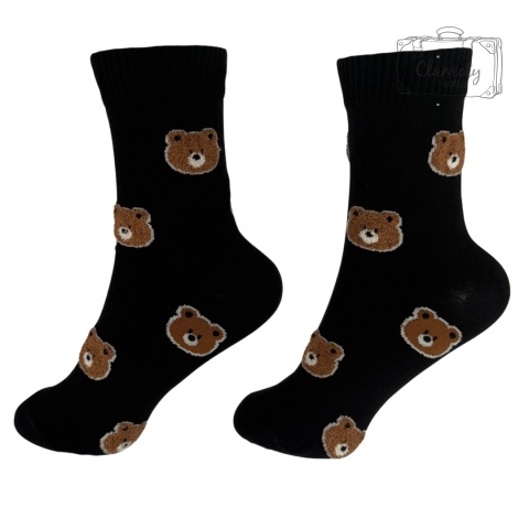 Skarpetki Skarpety Damskie Długie Bawełniane Czarne Główki Misi 36-40