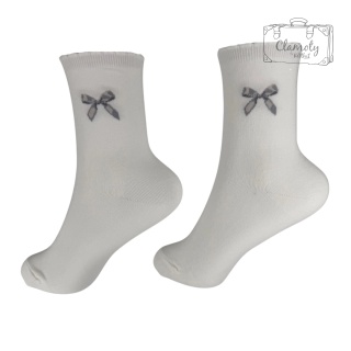 Skarpetki Skarpety Długie Damskie Bawełniane Białe Szara Wstąża 36-40