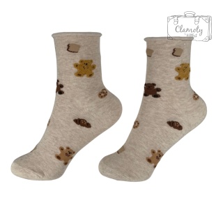 Skarpetki Skarpety Długie Bawełniane Damskie Beżowe Misie I Wypieki 36-40