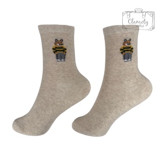 Skarpetki Skarpety Damskie Długie Bawełniane Beżowe Z Liskiem 36-40