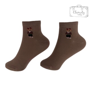 Skarpetki Skarpety Damskie Bawełniane Ciemny Brąz Z Misiem 36-40