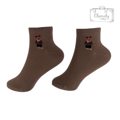 Skarpetki Skarpety Damskie Bawełniane Ciemny Brąz Z Misiem 36-40