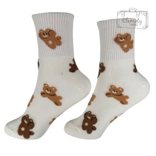 Skarpetki Skarpety Długie Bawełniane Damskie Ściągacz Białe W Misie 36-40