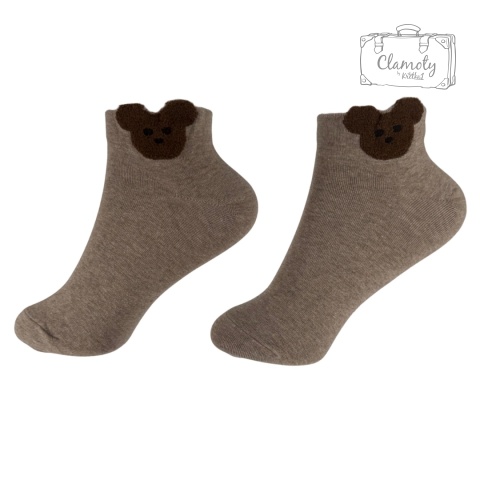 Skarpetki Skarpety Damskie Do Kostki Ciemny Brąz Główka Misia 36-40