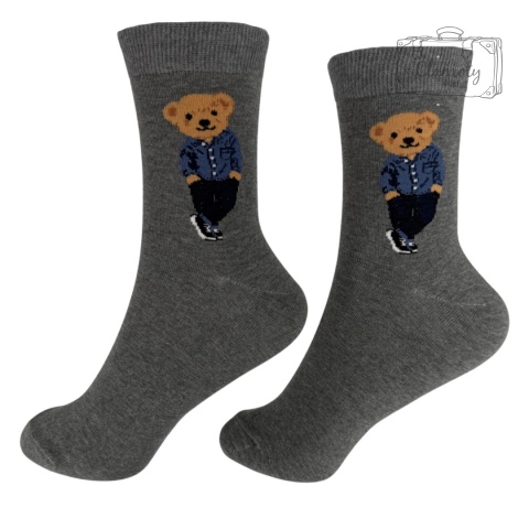Skarpetki Skarpety Długie Męskie Bawełniane Grafitowe Z Misiem 36-40