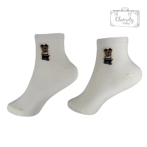 Skarpetki Skarpety Za Kostkę Białe Damskie Bawełniane Miś Z Kokardką 36-40