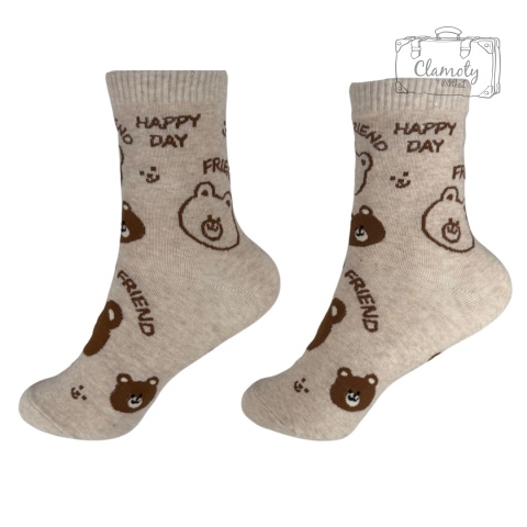 Skarpetki Skarpety Damskie Bawełniane Beż Brąz Misie Happy Day 36-40