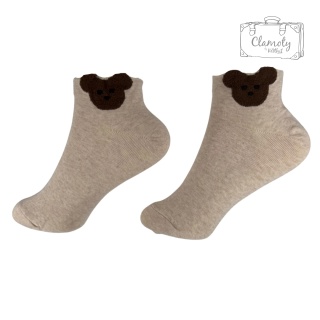 Skarpetki Skarpety Damskie Do Kostki Beżowe Główka Misia 36-40