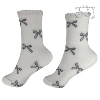 Skarpetki Skarpety Bawełniane Damskie Białe Długie W Szare Kokardki 36-40