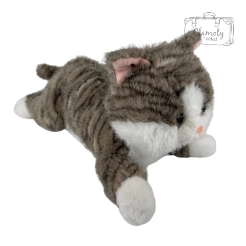 Maskotka Pluszowa Pluszak Zabawka Biało Szary Kotek W Prążki 45Cm
