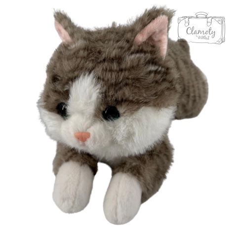 Maskotka Pluszowa Pluszak Zabawka Biało Szary Kotek W Prążki 45Cm