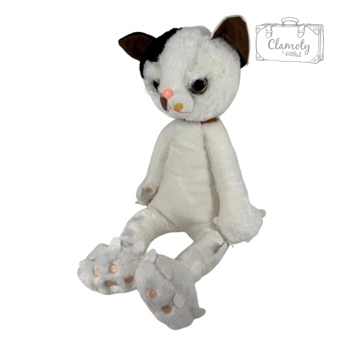 Maskotka Pluszowa Pluszak Zabawka Biały Kot Czarne Uszko 60cm