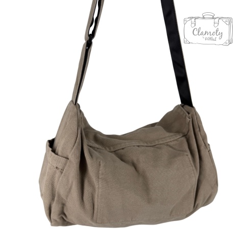 Torba Torebka Damska Listonoszka Z Klapą Ciemny Beż Na Suwak Długe Ramie