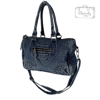 Torba Torebka Damska Ciemno Jeansowa Na Suwak Dwa Ramiączka Retro