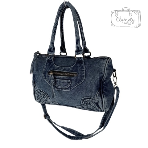 Torba Torebka Damska Ciemno Jeansowa Na Suwak Dwa Ramiączka Retro