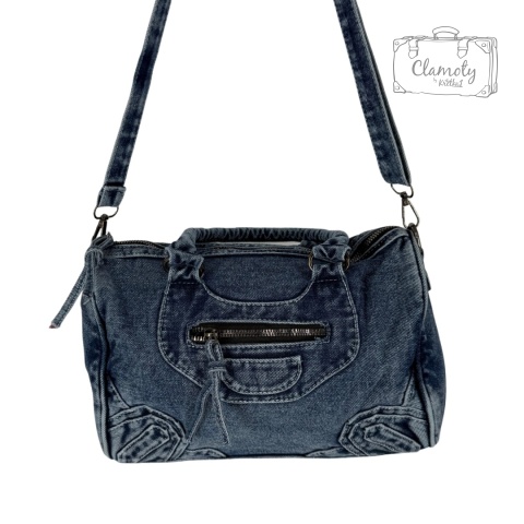 Torba Torebka Damska Ciemno Jeansowa Na Suwak Dwa Ramiączka Retro