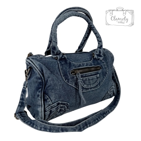 Torba Torebka Damska Ciemno Jeansowa Na Suwak Dwa Ramiączka Retro