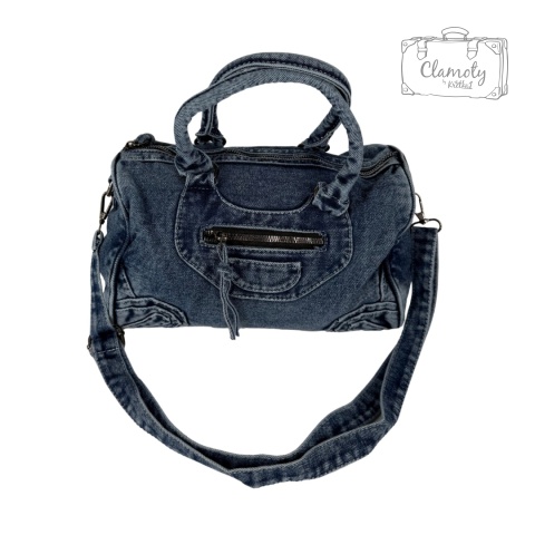 Torba Torebka Damska Ciemno Jeansowa Na Suwak Dwa Ramiączka Retro
