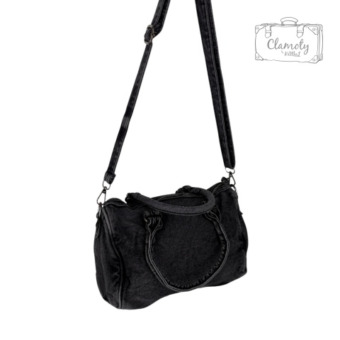 Torba Torebka Damska Grafit Jeans Na Suwak Dwa Ramiączka Retro