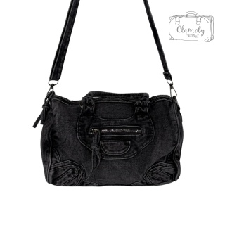 Torba Torebka Damska Grafit Jeans Na Suwak Dwa Ramiączka Retro