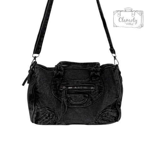 Torba Torebka Damska Grafit Jeans Na Suwak Dwa Ramiączka Retro