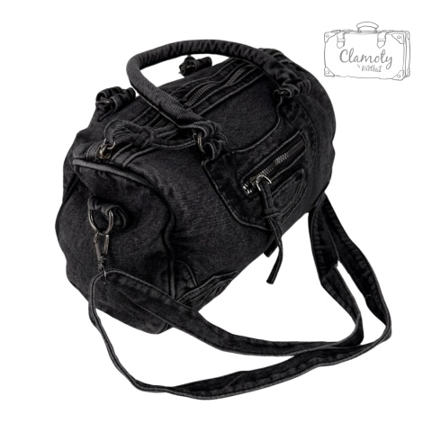 Torba Torebka Damska Grafit Jeans Na Suwak Dwa Ramiączka Retro