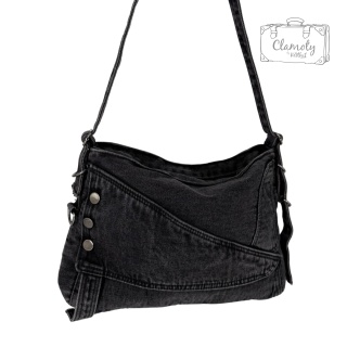 Torba Torebka Damska Grafit Jeans Na Suwak Regulowane Ramiączko 40x30 Cm