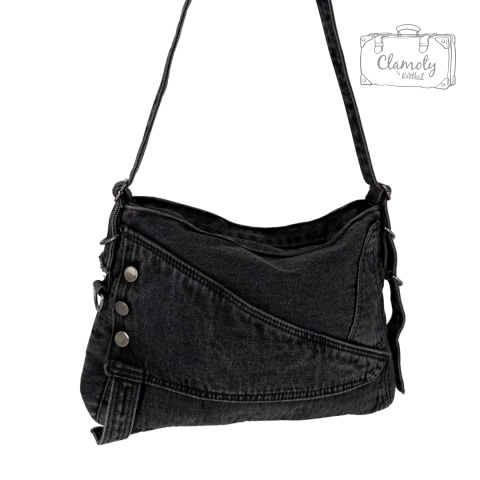 Torba Torebka Damska Grafit Jeans Na Suwak Regulowane Ramiączko 40x30 Cm