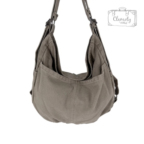 Torebko Plecak Damski Ciemny Beż Na Suwak Długe Ramie Drelich Krókie Ramię