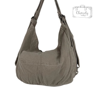 Torebko Plecak Damski Ciemny Beż Na Suwak Długe Ramie Drelich Krókie Ramię