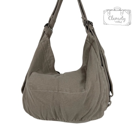 Torebko Plecak Damski Ciemny Beż Na Suwak Długe Ramie Drelich Krókie Ramię