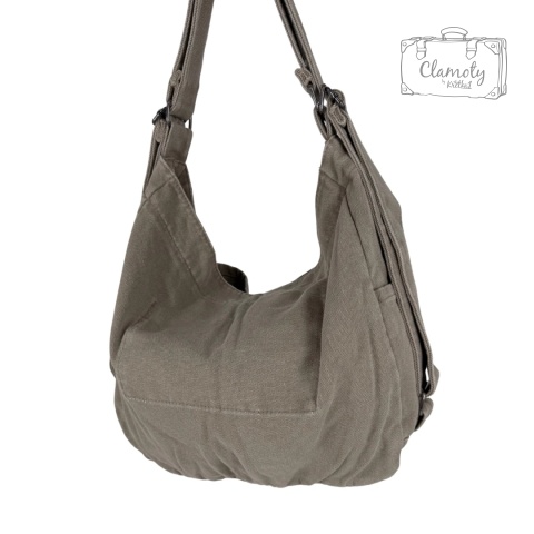 Torebko Plecak Damski Ciemny Beż Na Suwak Długe Ramie Drelich Krókie Ramię