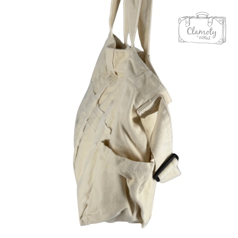 Torba Torebka Damska Kremowa Na Suwak Drelich Dwa Ramiączka Krzyże