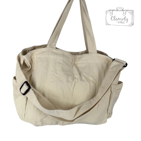 Torba Torebka Damska Kremowa Na Suwak Drelich Dwa Ramiączka Krzyże