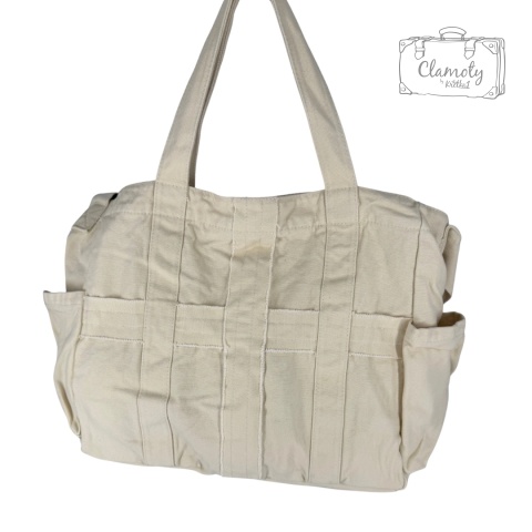 Torba Torebka Damska Kremowa Na Suwak Drelich Dwa Ramiączka Krzyże