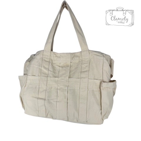 Torba Torebka Damska Kremowa Na Suwak Drelich Dwa Ramiączka Krzyże