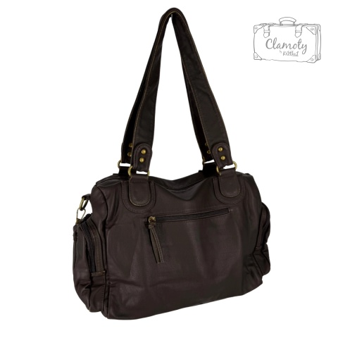 Torba Torebka Damska Brązowa Na Suwak Skóra Ekologiczna Dwa Ramiączka Retro