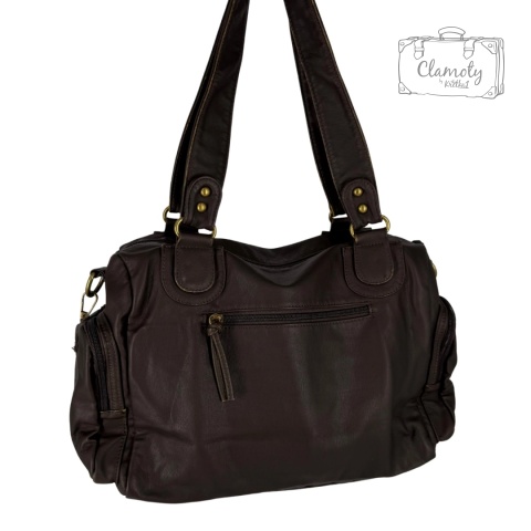 Torba Torebka Damska Brązowa Na Suwak Skóra Ekologiczna Dwa Ramiączka Retro