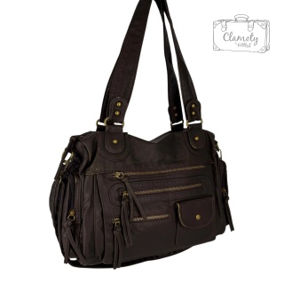 Torba Torebka Damska Brązowa Na Suwak Skóra Ekologiczna Dwa Ramiączka Retro