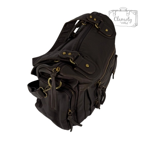 Torba Torebka Damska Brązowa Na Suwak Skóra Ekologiczna Dwa Ramiączka Retro