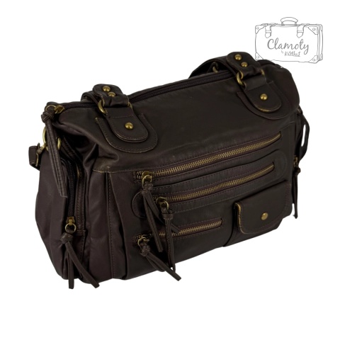 Torba Torebka Damska Brązowa Na Suwak Skóra Ekologiczna Dwa Ramiączka Retro