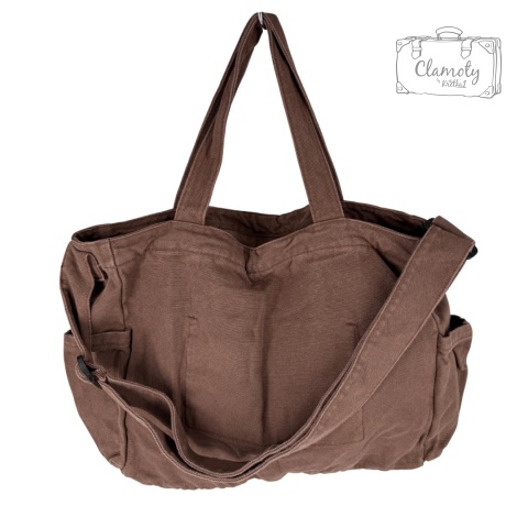 Torba Torebka Damska Brązowa Na Suwak Drelich Dwa Ramiączka Krzyże