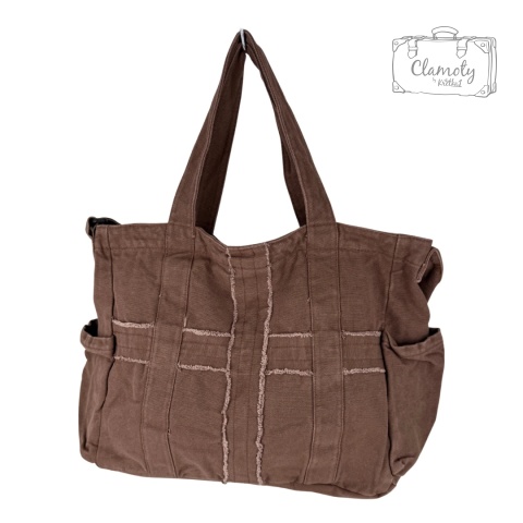 Torba Torebka Damska Brązowa Na Suwak Drelich Dwa Ramiączka Krzyże