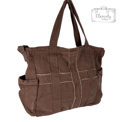 Torba Torebka Damska Brązowa Na Suwak Drelich Dwa Ramiączka Krzyże