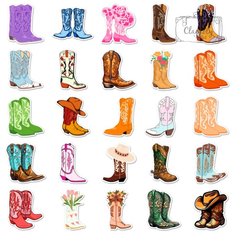 Zestaw Naklejek Wlepki StickerBomb Kowbojskie Buty Cowboy Boots N645