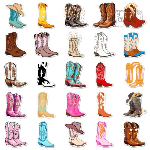 Zestaw Naklejek Wlepki StickerBomb Kowbojskie Buty Cowboy Boots N645