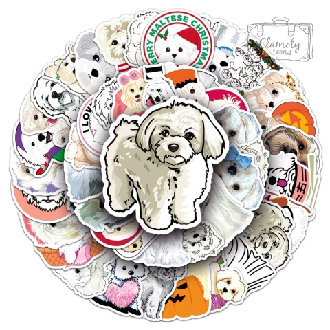 Zestaw Naklejek Wlepki StickerBomb Maltańczyk Psy Maltańczyki N650/503